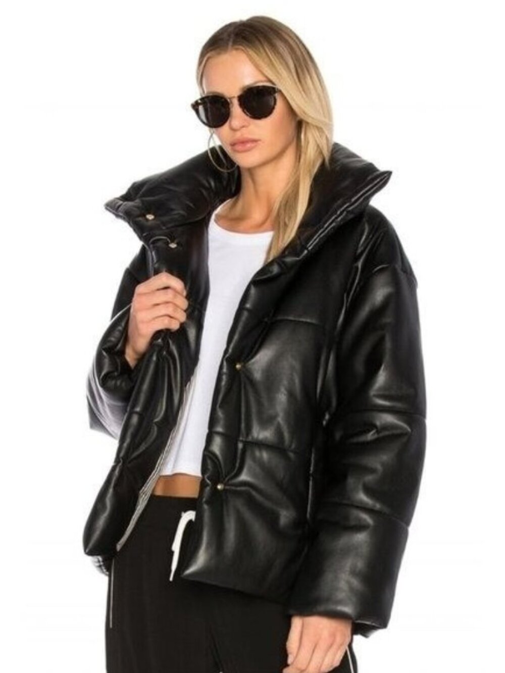 Nanushka Hide Vegan Leather Puffer Jacket Black Size S